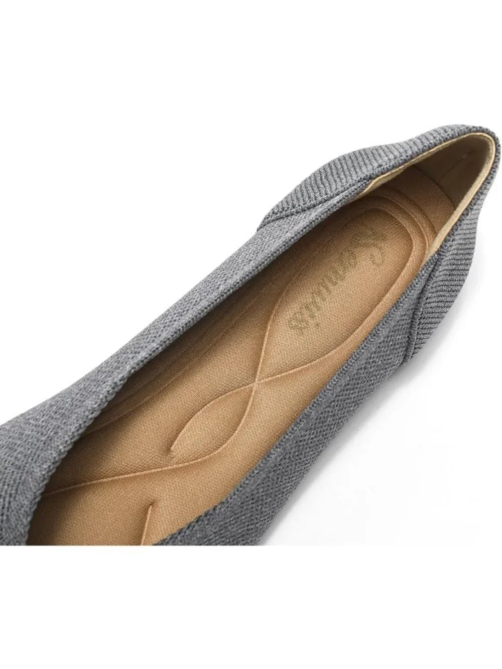 Women's Grey Ballet Flats Pointed Toe Comfortable Knit Slip Casual Shoes